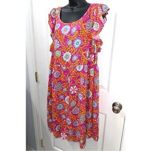Floral Elegance Midi Dress - Pink and Orange